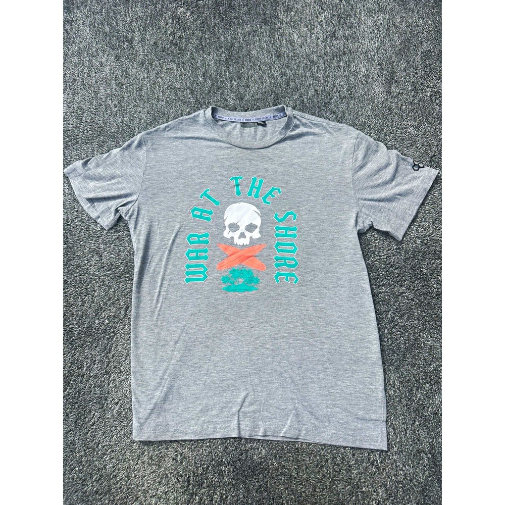 RUDIS War At The Shore T Shirt Mens Small Gray Wrestling Skull Surf Graphic